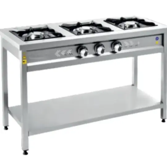 Csa-inox  Karacasan Endüstriyel Doğalgazlı Taban Raflı Üçlü 3 Gözlü Ocak