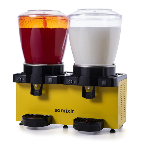 Samixir Twin Soğuk İçecek Dispenseri, 22+22 L, Panaromik, Analog, Fıskiyeli ve Karıştırıcılı, Sarı - 1