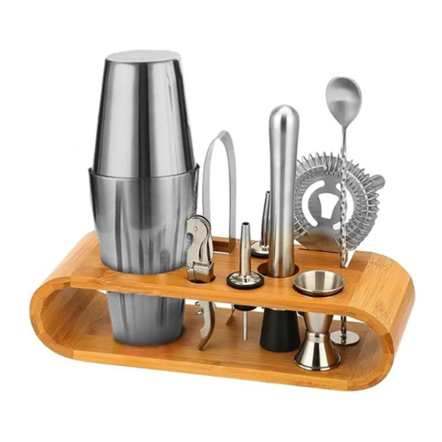Vosco VSC-900 10 Parça Ahşap Standlı Boston Shaker Kokteyl Seti, 750 ml